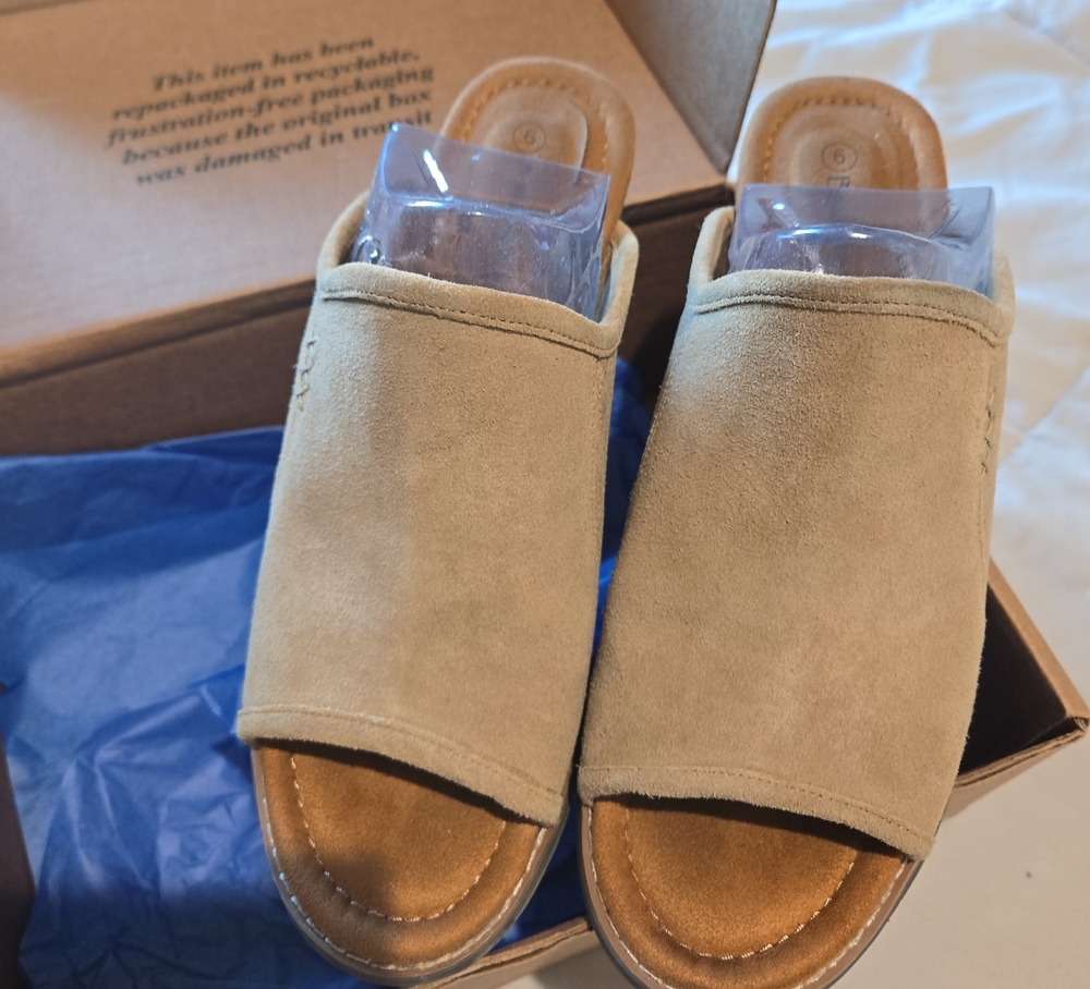 BearPaw Tan Suede Slide Sandals